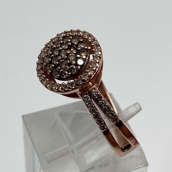 10K Rose Gold Champagne and White Diamond Cluster Pave Halo Ring 0.50ct Size 7 - Picture 4 of 14